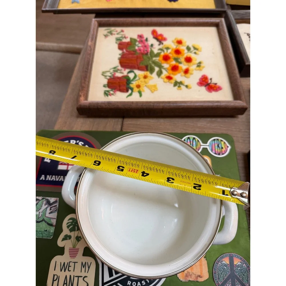 Crofton Enameled Steel Casserole‎ Dish Lemon Pattern Oven Safe 500F White Yellow